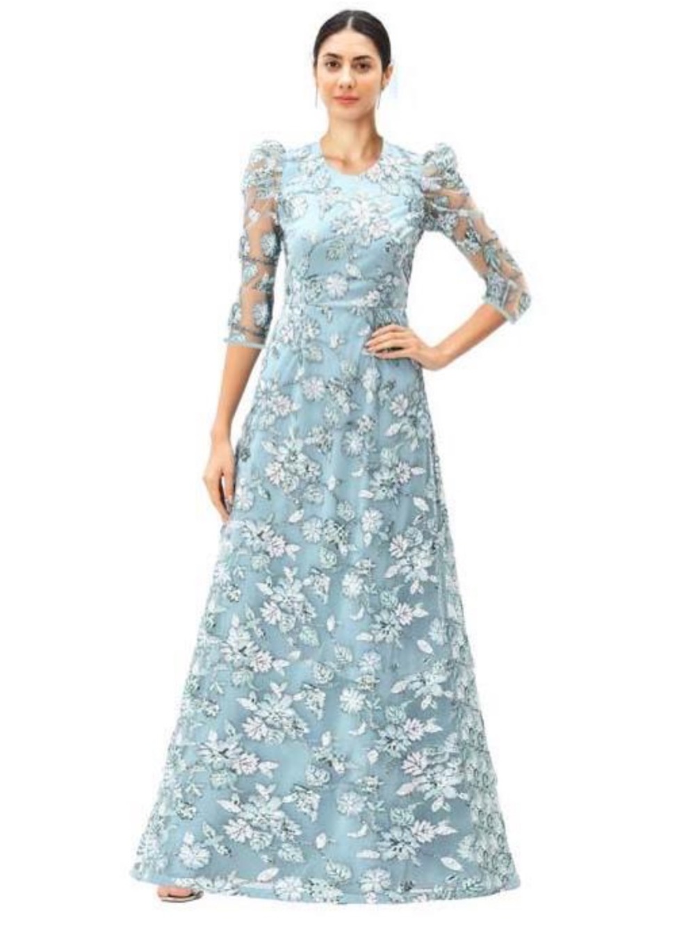 eshakti - Floral sequin mesh A-line dress